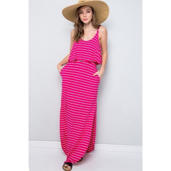 #0578 Sweet Lovely by Jen NWOT Fuchsia Ivory Striped Maxi Dress Sizes 2X-3X - Picture 2 of 4